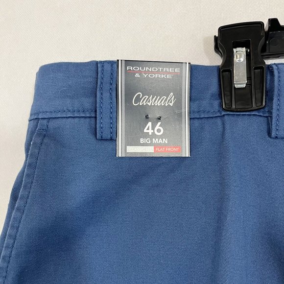 Roundtree & Yorke NEW Classic Fit Flat Front Shorts Blue Chino Cotton - Size 46 - Picture 3 of 7